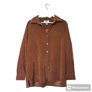 Vintage Cervelle‎ Brown Floral Button Down Womens L Boho Western Suede Cowgirl